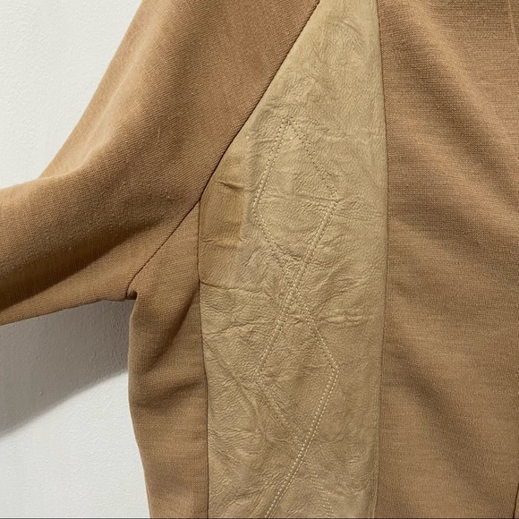 Vintage 70s Suede Knit Cardigan Sweater Patchwork Detail Camel Tan V-Neck M/L - Picture 7 of 15